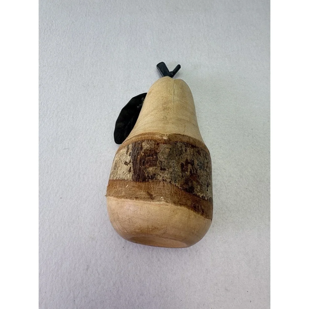 Pier One Wooden Pear‎ Turned Wood Metal leaf, 8 x 4